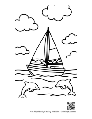Thumbnail: Yacht Sailing Alongside Playful Dolphins at Sea Printable