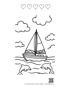 Thumbnail: Yacht Sailing Alongside Playful Dolphins at Sea Printable and 5 Heart Outline
