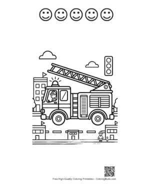 Thumbnail: Classic Fire Truck Parked in a Downtown Urban Area Printable and 5 Happy Face Outline