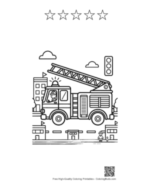Thumbnail: Classic Fire Truck Parked in a Downtown Urban Area Printable and 5 Star Outline