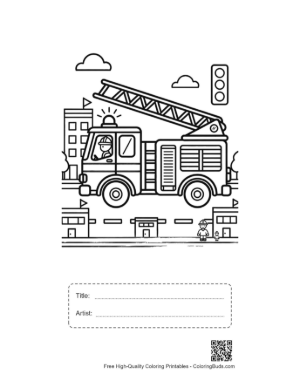Thumbnail: Classic Fire Truck Parked in a Downtown Urban Area Printable with Title and Artist Box