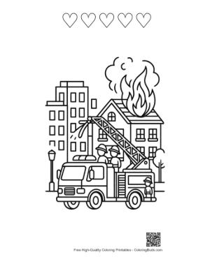 Thumbnail: Cute Fire Engine Printable and 5 Heart Outline
