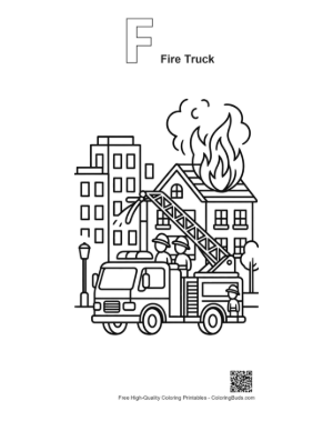 Thumbnail: Cute Fire Engine Printable Outline Alphabet F Fire Truck