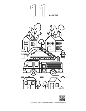 Thumbnail: Fire Engine Arriving at a Burning House in the City Printable Outline Number 11