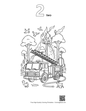 Thumbnail: Fire Engine Coloring Page Printable Outline Number 2