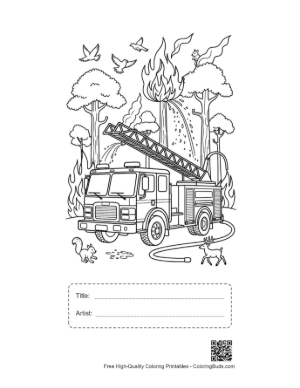 Thumbnail: Fire Engine Coloring Page Printable with Title and Artist Box