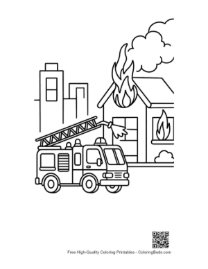Thumbnail: Fire Engine Fighting Flames at a Residential Building Printable