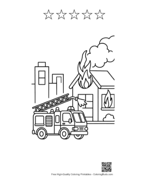 Thumbnail: Fire Engine Fighting Flames at a Residential Building Printable and 5 Star Outline