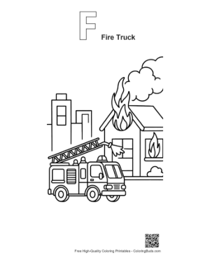 Thumbnail: Fire Engine Fighting Flames at a Residential Building Printable Outline Alphabet F Fire Truck