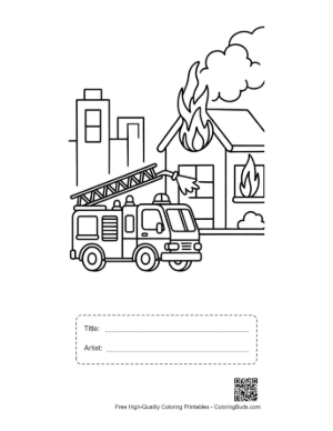 Thumbnail: Fire Engine Fighting Flames at a Residential Building Printable with Title and Artist Box