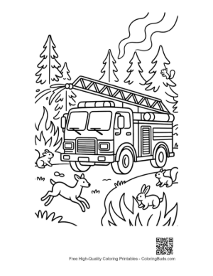 Thumbnail: Fire Engine Truck Driving Through a Forest Landscape Printable