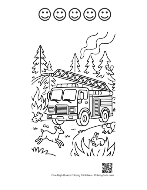 Thumbnail: Fire Engine Truck Driving Through a Forest Landscape Printable and 5 Happy Face Outline