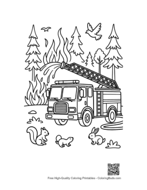 Thumbnail: Fire Engine with a Ladder Parked Near Forest Trees Printable