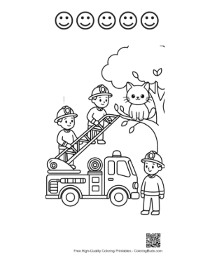 Thumbnail: Firefighters and a Cat with an Emergency Fire Engine Printable and 5 Happy Face Outline