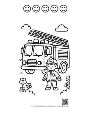 Thumbnail: Free Fire Engine to Color Printable and 5 Happy Face Outline