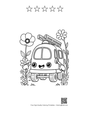 Thumbnail: Friendly Fire Engine Character Smiling for Kids Printable and 5 Star Outline