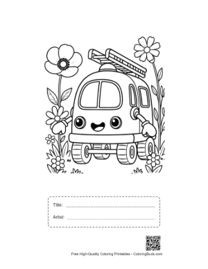 Thumbnail: Friendly Fire Engine Character Smiling for Kids Printable with Title and Artist Box