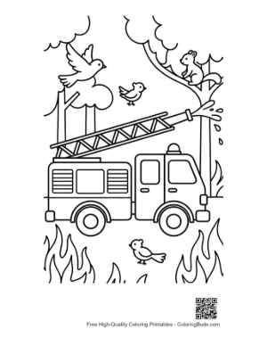 Thumbnail: Large Fire Engine with Ladder Extended in the Woods Printable