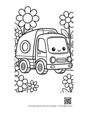 Thumbnail: Adorable Garbage Truck with Big Eyes and Flowers Printable