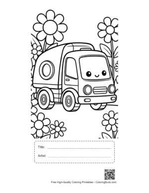 Thumbnail: Adorable Garbage Truck with Big Eyes and Flowers Printable with Title and Artist Box