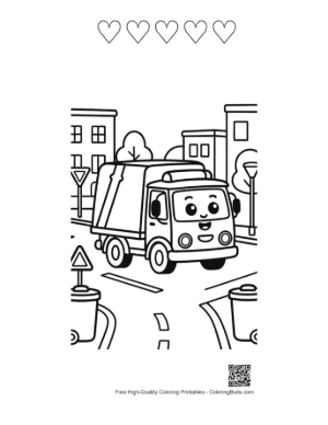 Thumbnail: Download Recycling Truck to Color Printable and 5 Heart Outline