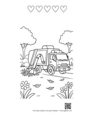 Thumbnail: Garbage Truck Collecting Leaves in a Flowery Garden Printable and 5 Heart Outline