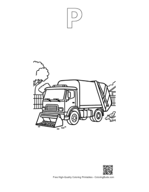 Thumbnail: Heavy Duty Recycling Truck on a City Route Printable Outline Alphabet P