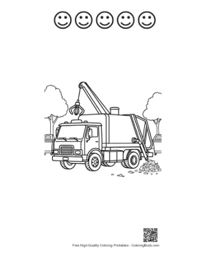 Thumbnail: Industrial Recycling Truck with Mechanical Crane Arm Printable and 5 Happy Face Outline