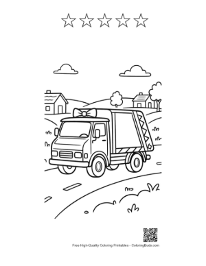 Thumbnail: Large Recycling Truck on a Winding Country Road Printable and 5 Star Outline