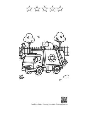 Thumbnail: Modern Recycling Truck in a Park Setting Printable and 5 Star Outline