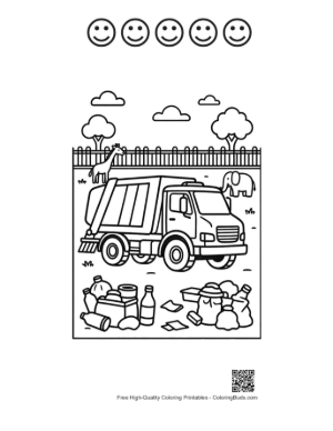 Thumbnail: Recycling Truck at a Full Community Waste Site Printable and 5 Happy Face Outline