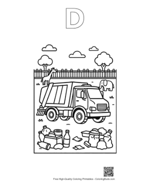 Thumbnail: Recycling Truck at a Full Community Waste Site Printable Outline Alphabet D