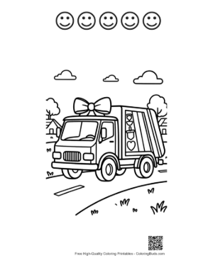 Thumbnail: Recycling Truck with a Big Bow on a Sunny Day Printable and 5 Happy Face Outline