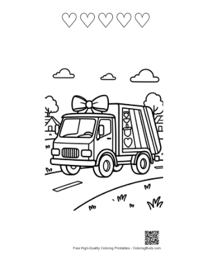 Thumbnail: Recycling Truck with a Big Bow on a Sunny Day Printable and 5 Heart Outline