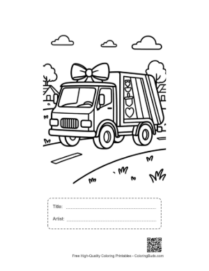 Thumbnail: Recycling Truck with a Big Bow on a Sunny Day Printable with Title and Artist Box