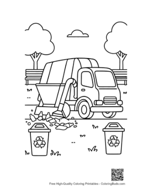 Thumbnail: Recycling Truck with Sorted Bins on a City Street Printable