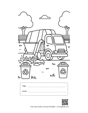 Thumbnail: Recycling Truck with Sorted Bins on a City Street Printable with Title and Artist Box