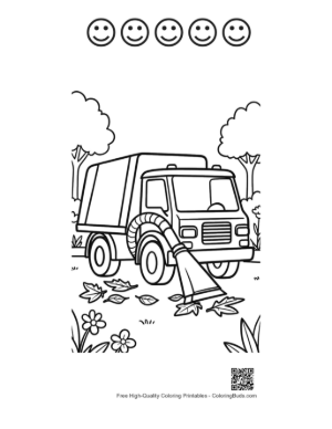 Thumbnail: Waste Management Truck Cleaning Up Autumn Leaves Printable and 5 Happy Face Outline