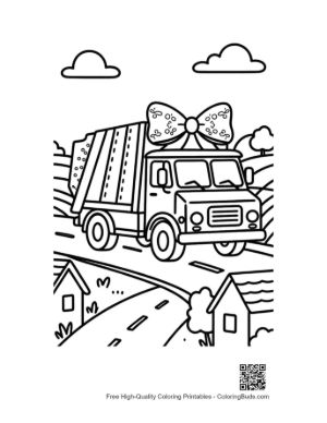 Thumbnail: Waste Management Truck Driving Past Houses and Hills Printable