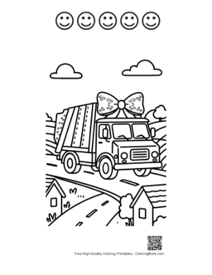 Thumbnail: Waste Management Truck Driving Past Houses and Hills Printable and 5 Happy Face Outline