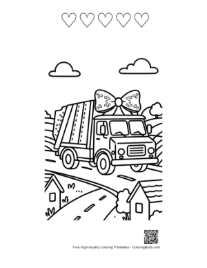 Thumbnail: Waste Management Truck Driving Past Houses and Hills Printable and 5 Heart Outline