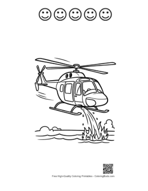 Thumbnail: Aerial Firefighting Helicopter in Action Scene Printable and 5 Happy Face Outline