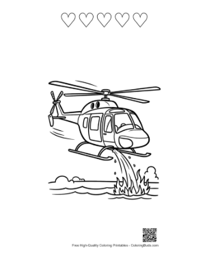 Thumbnail: Aerial Firefighting Helicopter in Action Scene Printable and 5 Heart Outline
