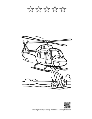Thumbnail: Aerial Firefighting Helicopter in Action Scene Printable and 5 Star Outline