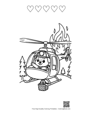 Thumbnail: Bear Rescue Pilot Flying Over the Forest Printable and 5 Heart Outline