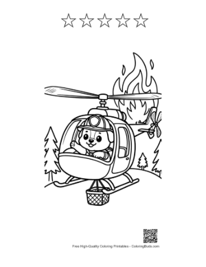 Thumbnail: Bear Rescue Pilot Flying Over the Forest Printable and 5 Star Outline