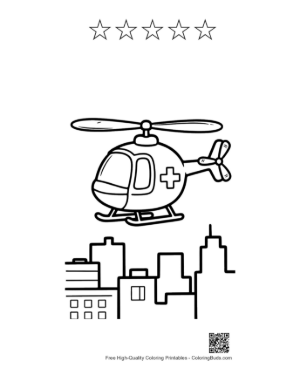 Thumbnail: City Emergency Helicopter Near Skyscrapers Printable and 5 Star Outline