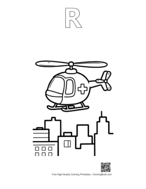 Thumbnail: City Emergency Helicopter Near Skyscrapers Printable Outline Alphabet R