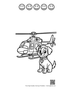 Thumbnail: Cute Puppy Standing by Rescue Helicopter Printable and 5 Happy Face Outline
