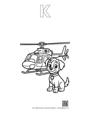 Thumbnail: Cute Puppy Standing by Rescue Helicopter Printable Outline Alphabet K